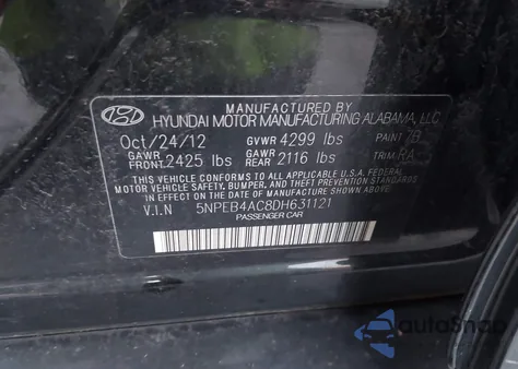 2013 Hyundai Sonata Gls from USA, damaged, VIN 5NPEB4AC8DH631121